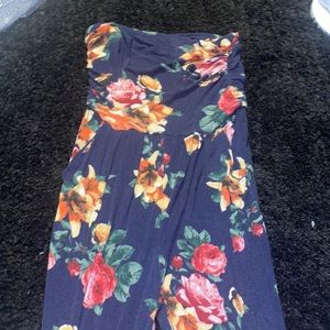 One piece tube top flower jumpsuit